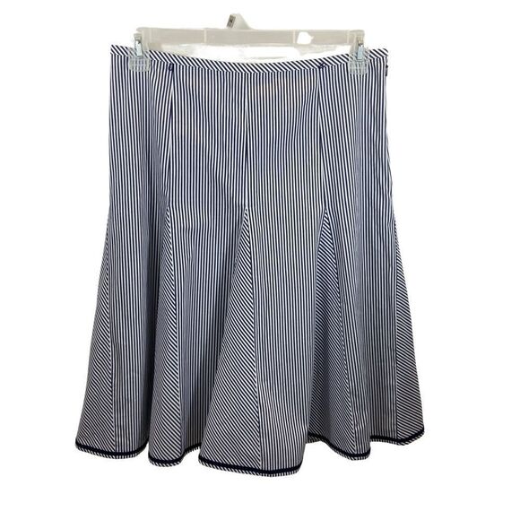 Talbots Navy Blue and White‎ Striped Midi A Line Skirt Size 8 - Picture 1 of 12